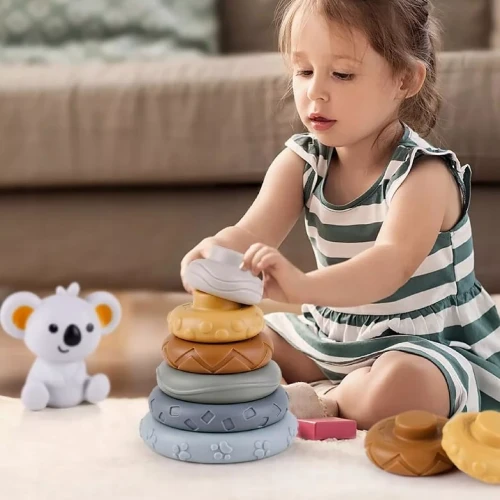 Miękkie gumowe klocki sensoryczne Montessori wieża piramida 13 elementów dla dzieci w wieku 6m+